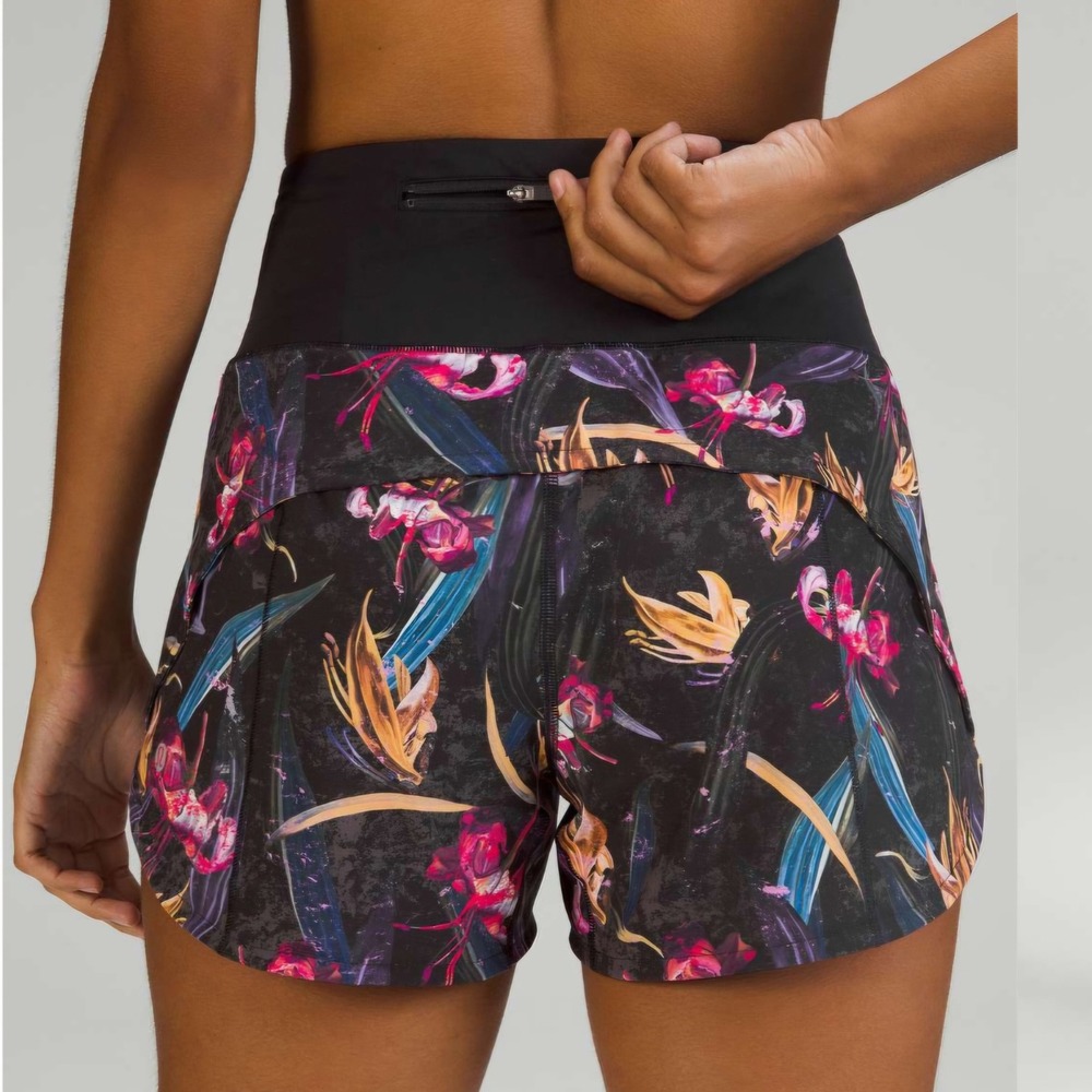 Lululemon Shorts Womens Sz 10 Speed Up High-Rise Lined Black Floral W7BP0T - Picture 3 of 10